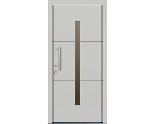 Porte d''entrée moderne avec poignée et insert en verre rectangulaire