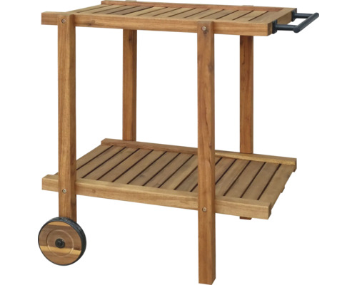 Servierwagen aus Holz mit zwei Ablageflächen und Rädern
