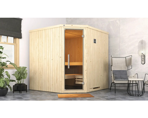 Sauna modulaire Weka Varberg 3 avec poêle 7,5 kW et commande digitale avec porte entièrement vitrée couleur graphite