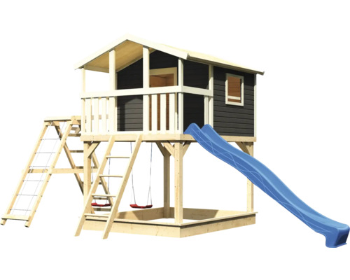 Spielhaus mit Rutsche, Schaukel und Sandkasten für den Garten