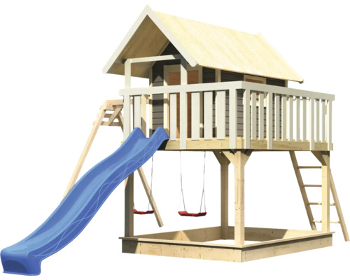 Spielhaus mit Rutsche, Schaukel und Sandkasten für den Garten
