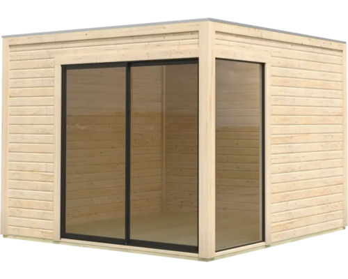 Holzgartenhaus mit Glasschiebetüren