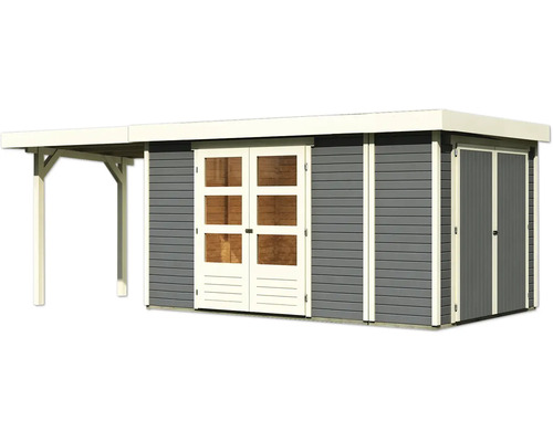 Abri de jardin en bois avec double porte et auvent