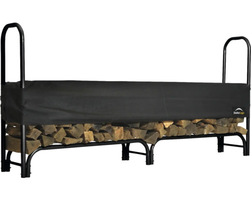 Étagère à bois de chauffage en métal avec bois et couverture