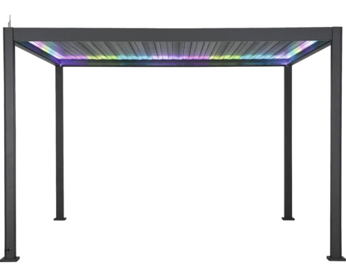 Construction de pavillon autoportante avec toit à lamelles et éclairage