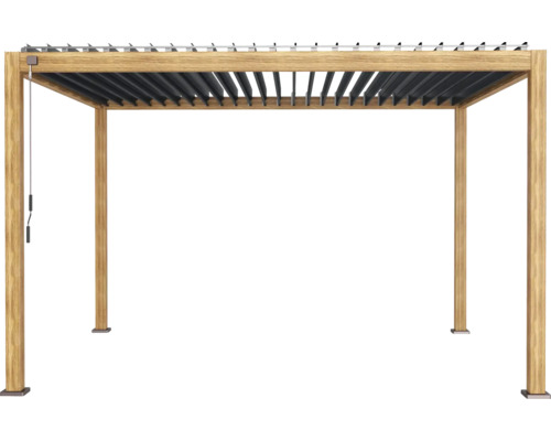 Pergola autoportante avec toit à lamelles et mécanisme à manivelle