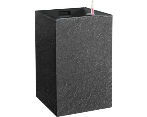 Cache-pot avec bac à plantes Cubico Stone plastique 27 x 27 x 42 cm anthracite Cache-pot carré avec indicateur d''arrosage pour l''intérieur et l''extérieur
