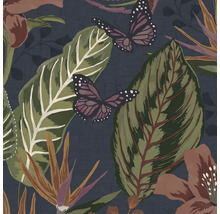 Vliestapete floral blau pink grün