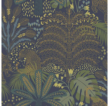 Tapete mit Dschungelmotiv, Leopard, Pflanzen und Bäumen