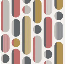 Vliestapete geometrisch retro weiß orange rot grau