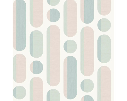 Papier peint intissé floral blanc bleu rose vert Papier peint avec des formes géométriques, composé de cercles et de rectangles arrondis