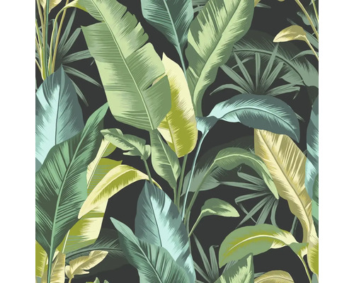Papier peint intissé floral pink vert jaune Papier peint avec motif de plantes tropicales