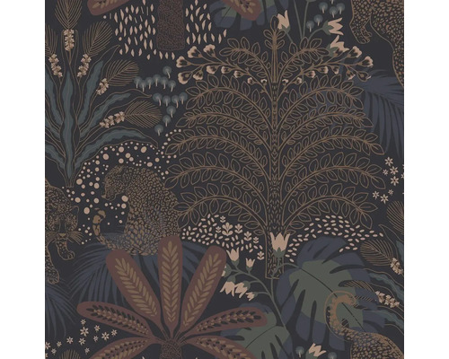 Papier peint intissé feuilles beige pink vert Papier peint avec motif jungle, léopards et plantes