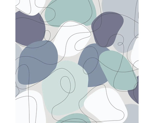 Papier peint intissé floral animaux bleu orange vert Motif abstrait avec des formes organiques et des lignes