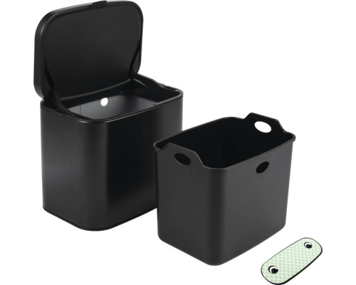 Schwarzer Abfallbehälter mit Deckel und Einsatz