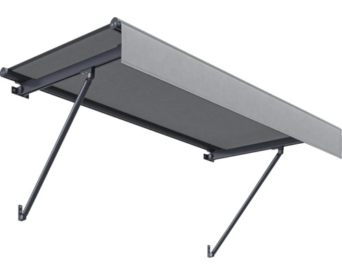 Store banne à bras articulés déployé en métal et en tissu