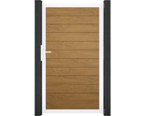 Portillon simple GroJa BasicLine étroit prémonté sans poteaux cadre aluminium 100 x 180 cm Golden Oak