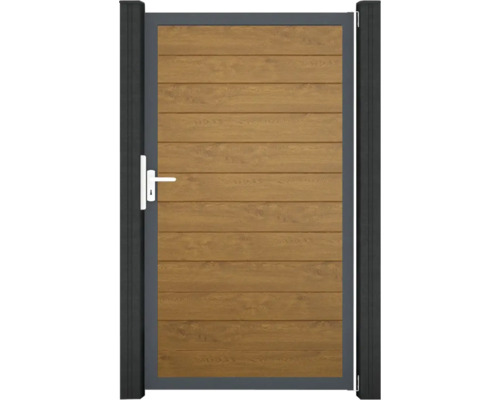 Portillon simple GroJa BasicLine étroit tirant universel prémonté sans poteaux cadre anthracite 100 x 180 cm Golden Oak