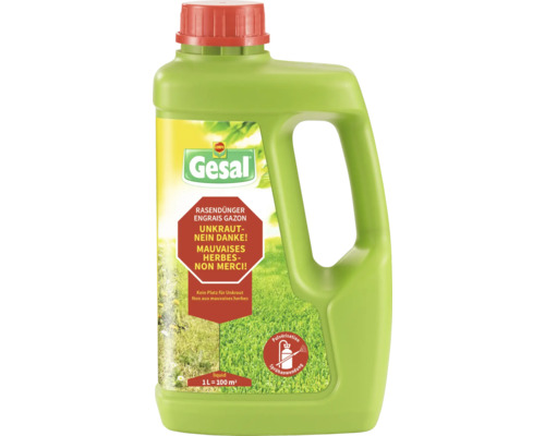 Gesal Engrais gazon Mauvaises herbes-Non Merci! 1l Gesal engrais gazon pour lutter contre les mauvaises herbes en bouteille verte