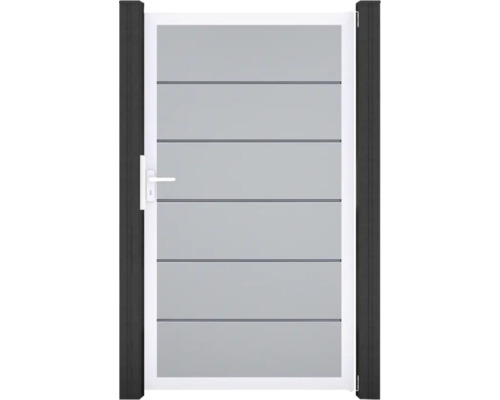 Portillon simple GroJa BasicLine Premium tirant universel prémonté sans poteaux cadre aluminium 100 x 180 cm gris argent