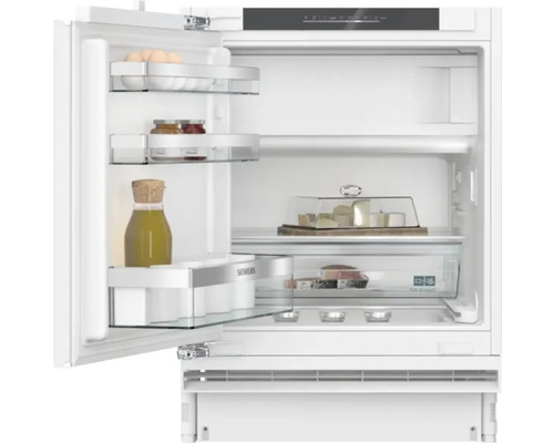 Réfrigérateur sous plan avec compartiment de congélation Siemens KU22LACD0H Réfrigérateur Siemens ouvert avec des aliments sur les étagères