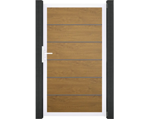 Portillon simple GroJa BasicLine Premium tirant universel prémonté sans poteaux cadre aluminium 100 x 180 cm Golden Oak