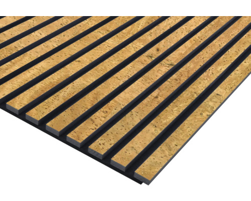 Panneau acoustique liège plaqué 2400 x 572 x 19 mm Panneau acoustique en liège avec structure à lamelles