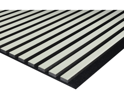 Akustikpaneel foliert ähnlich RAL7035 2400 x 572 x 19 mm Akustikpaneel mit Holzlatten auf Filzträger