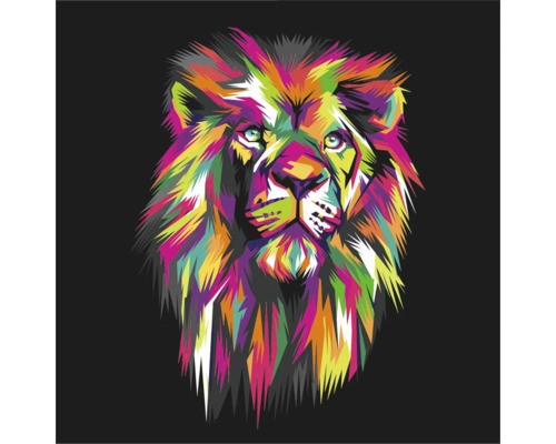 Tableau en métal Colorful Lion Head II 98x98 cm