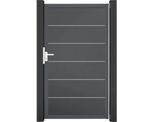 Portillon simple GroJa BasicLine Premium tirant universel prémonté sans poteaux cadre anthracite 100 x 180 cm anthracite