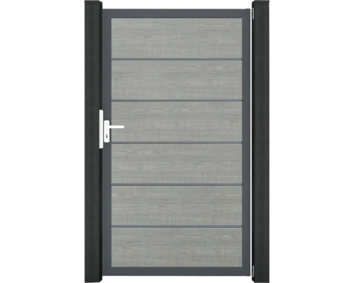 Portillon simple GroJa BasicLine Premium prémonté sans poteaux cadre anthracite 100 x 180 cm Grey Ash Cut