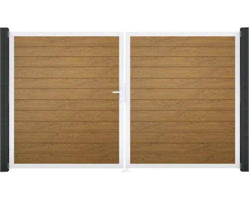 Portillon double GroJa BasicLine étroit gauche prémonté sans poteaux cadre aluminium 300 x 180 cm Golden Oak