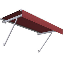 Store banne avec tissu rouge et armature blanche