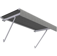 Store banne à bras articulé déployé en tissu gris