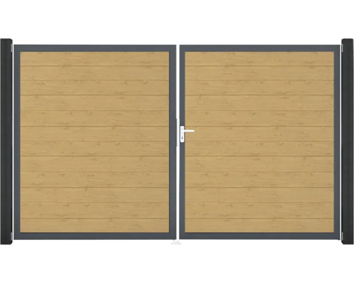 Doppeltor GroJa BasicLine Schmal rechts Rahmen anthrazit 300 x 180 cm Asteiche Natur