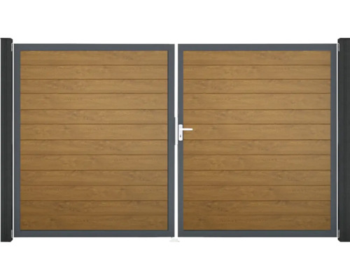 Portillon double GroJa BasicLine étroit droite prémonté sans poteaux cadre anthracite 300 x 180 cm Golden Oak