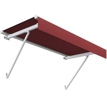 Store de terrasse avec structure blanche et tissu rouge