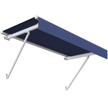 Store avec tissu bleu et structure blanche