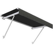 Store banne à bras articulés avec revêtement en tissu et cadre blanc