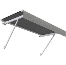 Gelenkarmmarkise mit grauem Stoff und weissem Gestell