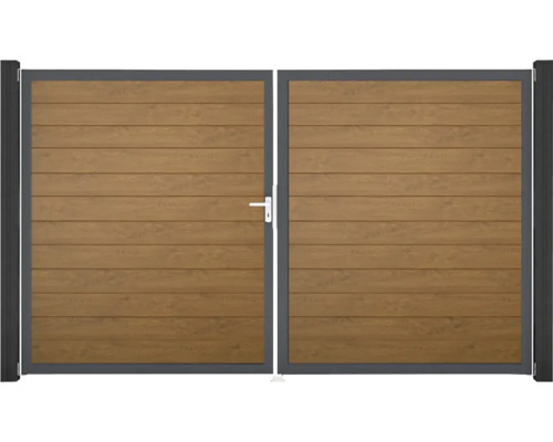 Portillon double GroJa BasicLine étroit gauche prémonté sans poteaux cadre anthracite 300 x 180 cm Golden Oak