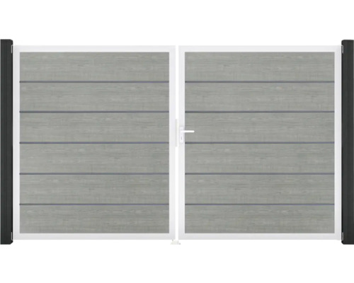 Portillon double GroJa BasicLine Premium droite prémonté sans poteaux cadre aluminium 300 x 180 cm Grey Ash Cut