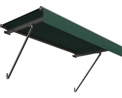 Store banne vert à bras articulés avec fixation murale