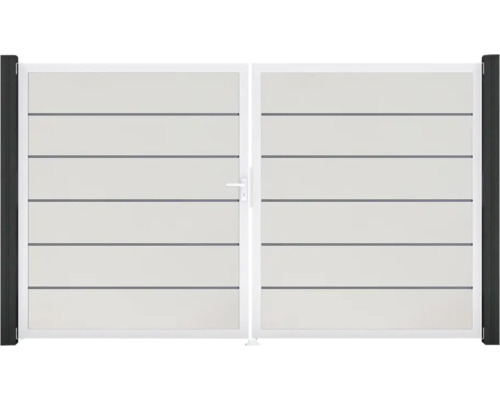 Portillon double GroJa BasicLine Premium gauche prémonté sans poteaux cadre aluminium 300 x 180 cm blanc