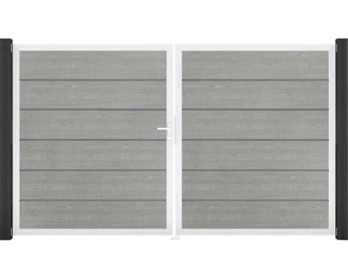 Portillon double GroJa BasicLine Premium gauche prémonté sans poteaux cadre aluminium 300 x 180 cm Grey Ash Cut