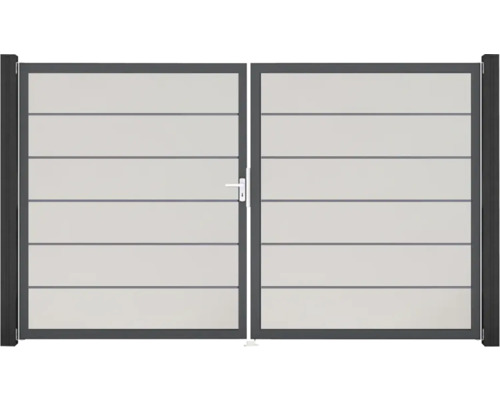 Portillon double GroJa BasicLine Premium gauche prémonté sans poteaux cadre anthracite 300 x 180 cm blanc