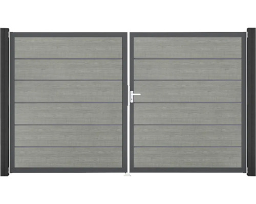 Portillon double GroJa BasicLine Premium gauche prémonté sans poteaux cadre anthracite 300 x 180 cm Grey Ash Cut