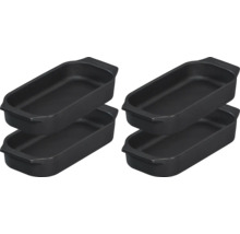 Quatre plats à gratin rectangulaires en fonte pour le four