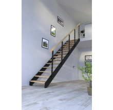 Escalier avec cadre en métal et marches en bois dans un intérieur