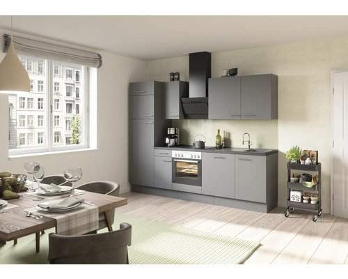 Cuisine complète sans appareils Optifit OPTIkoncept Mats825 gris basalte largeur 270 cm KCMA 2728OE-8+